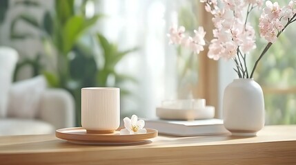 Relaxing tea time cozy living room still life natural light close-up serenity in simplicity