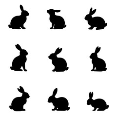 Set rabbits silhouettes vector