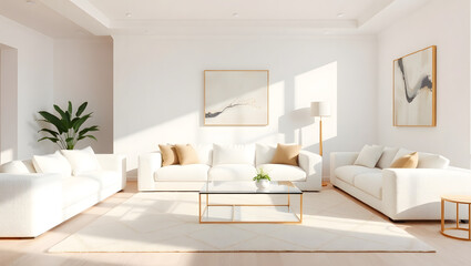 Fototapeta premium Serene White Living Room Modern Minimalist Interior Design