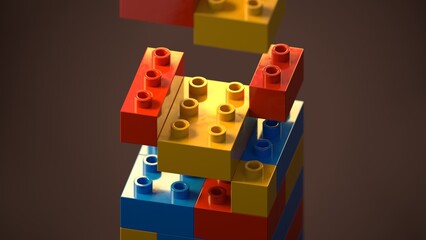 Obraz premium Toy building blocks 3D illustration that represents cognitive skills . Can be used to visualize growth strategy, satisfying 3d animation or childhood development concepts