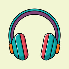 Vibrant Cartoon Headphones with Retro Color Palette and Bold Outline