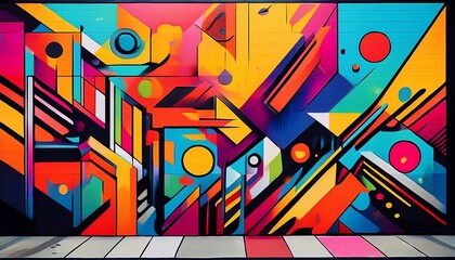 vibrant urban street art featuring colorful geometric shapes and patterns