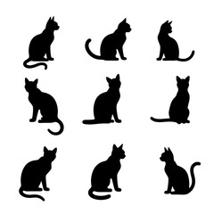 Set of cats silhouettes, black silhouettes of cats