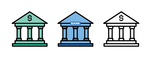 Bank Building Icons Vector, Financial Institution Icons Vector, Bank Symbols Vector Illustration, Bank and Finance Icons Vector, Bank Architecture Vector Graphics