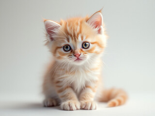 Adorable fluffy light ginger kitten on white background, ultra realistic and highly detailed

