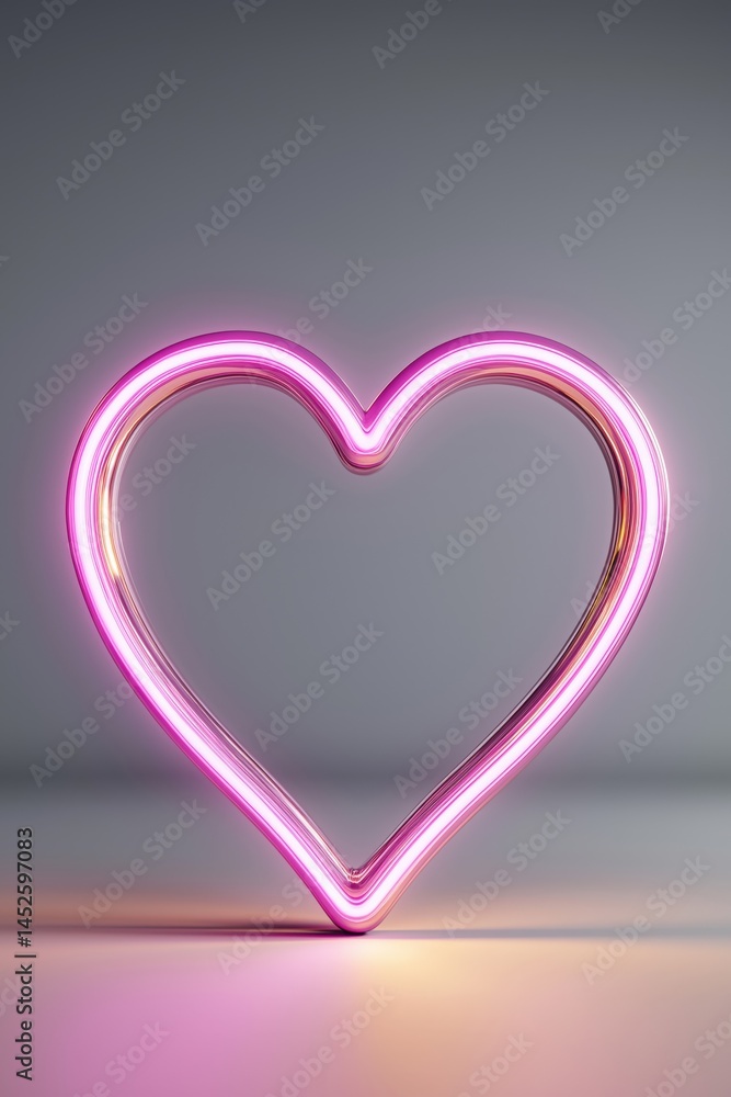Poster bright neon heart shape glowing against a simple background in a creative studio setting