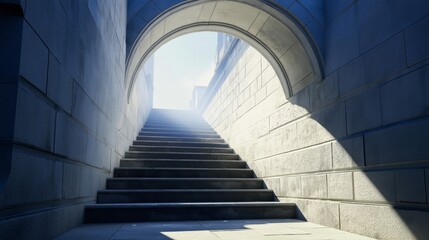 Ascending Archway: A photograph captures a moment of architectural allure, the steps ascend towards an archway, the interplay of light and shadow.