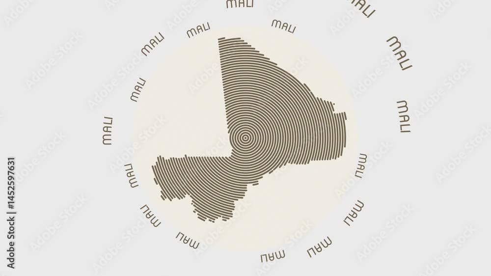 Poster mali shape with dynamic circles visual effect. animation of mali logo appearing from rotating rings 