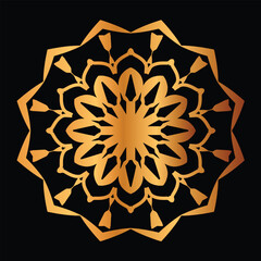 Golden Mandala Design Element on Black Background