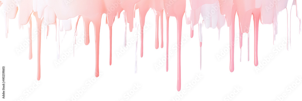 Poster abstract composition of flowing pink and white paint drips on a transparent plane creating an elegan