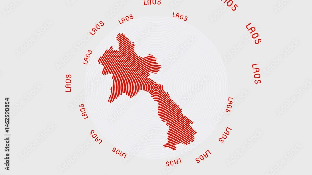 Aufkleber laos shape with dynamic circles visual effect. animation of laos logo appearing from rotating rings 