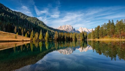 Fototapeta premium serene mountain landscape with reflection in calm lake water
