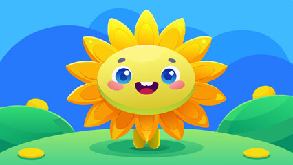 Happy Cartoon Sunflower Character in Sunny Meadow