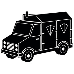 Armored Truck Silhouette Vector – Secure Cash Transport Vehicle on White