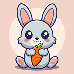 Adorable Cartoon Bunny Rabbit Holding a Carrot