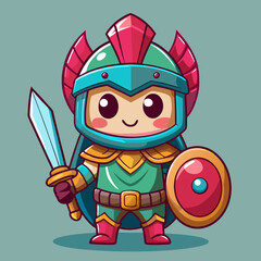 Obraz premium Cute Cartoon Knight Character with Sword and Shield