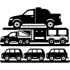 Solid Black Car Transport Truck Icon in Silhouette Style