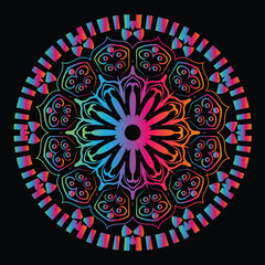 Vibrant Rainbow Mandala Design on Black Background