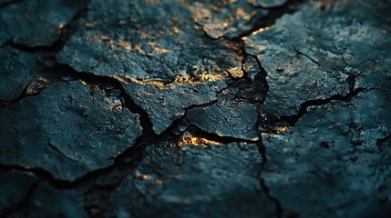 Fototapeta premium Cracked earth reflecting golden light