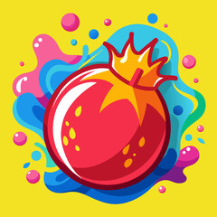 Vibrant Pomegranate Illustration with Colorful Splashes