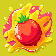 Juicy Red Tomato Splashing in Vibrant Yellow and Pink