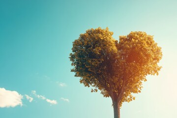 Serene Tree in Heart Shape Against Bright Sky for Romantic Projects