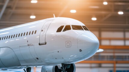 Obraz premium Airplane Inspection Concept, Examination of Airplane Exterior Skin Under UV Light for Quality Assessment and Maintenance