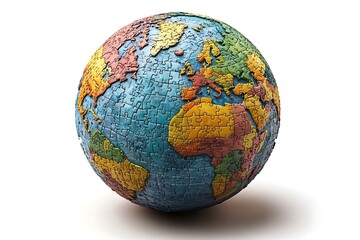 Globe Puzzle Colorful Earth Model Made Of Jigsaw Pieces On White Background