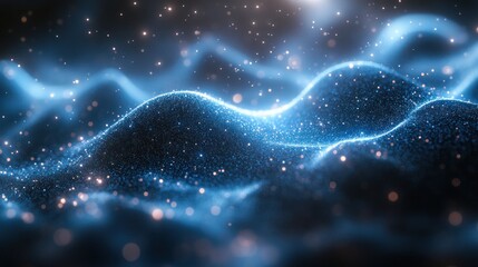 Fototapeta premium Abstract digital particles wave, glowing blue, dark background