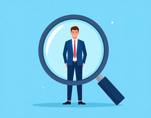Pixelated Businessman Under Magnifying Glass