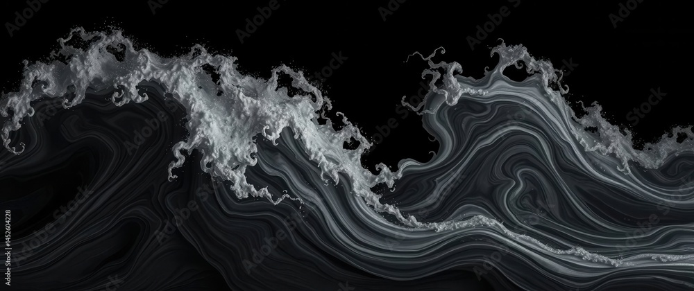 Aufkleber abstract waves against a black background display texture and contrast, blending darkness and light.
