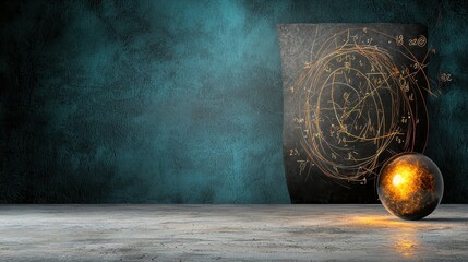 Glowing Sphere on Textured Background Teal and Gray Industrial Setting