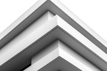 Fototapeta premium Geometric abstraction. White architectural facade corner, sharp angles, and minimalist design against white background