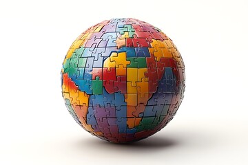 Globe Formed With Colorful Jigsaw Puzzle Pieces On A White Background,Concept For Collaboration