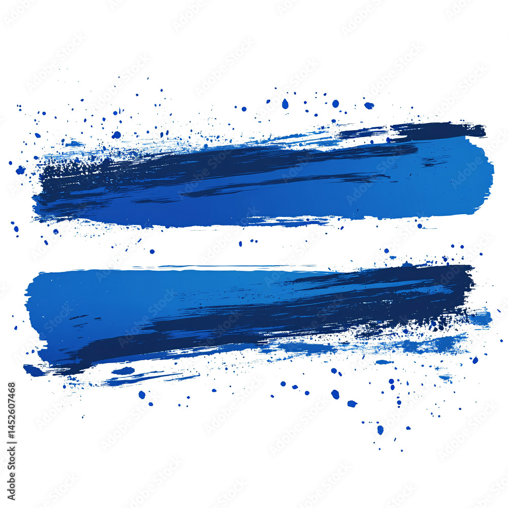 Poster set of several different blue ink or paint strokes on transparent background. grunge style. abstract