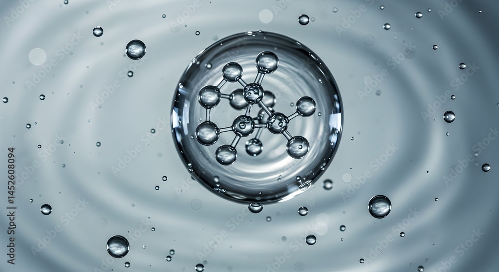 Aufkleber microscopic molecular structure in liquid 3d render of atoms and bonds in aqueous solution