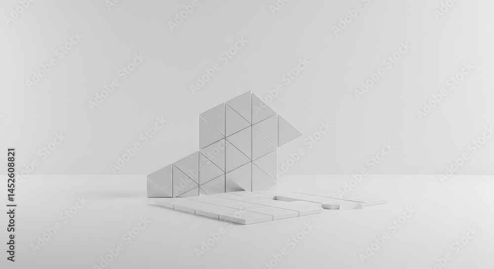Poster minimalist white geometric structure abstract 3d composition of triangles and shapes