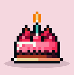 Birthday cake pixel art, vector