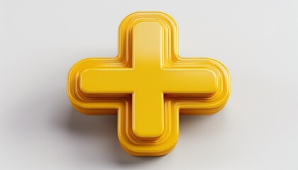 Obraz premium 3d render of a yellow plus sign on a white background