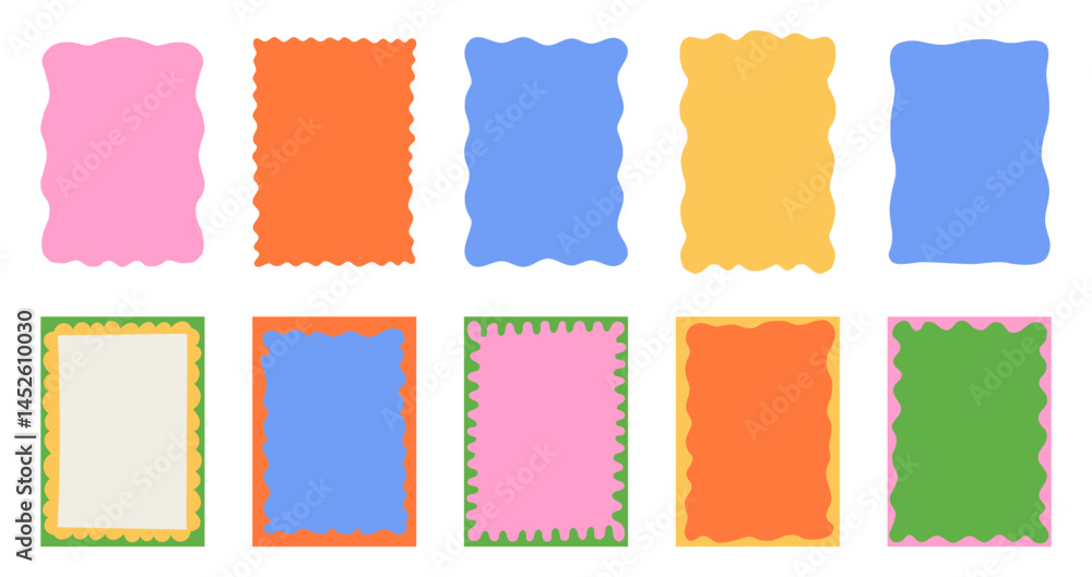Aufkleber Vector simple minimal backgrounds  in brigh bold colors, simple wavy and groovy naive style, abstract simple hand drawn design templates, frames and borders for cards and prints