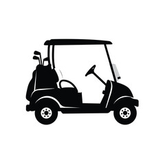 Golf cart vector silhouette, black golf car icon vector