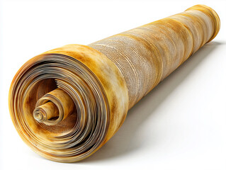 Torah scroll partially unrolled, realistic texture, isolated on white background