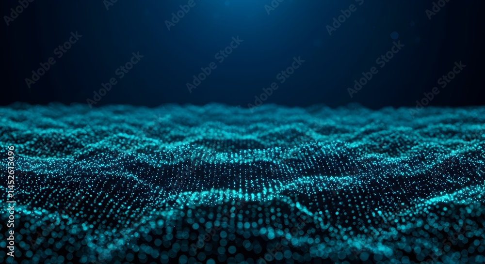 Poster luminous teal undulating particles abstract digital art background