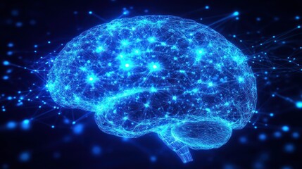 Glowing Brain Network, Digital Space, AI Concept
