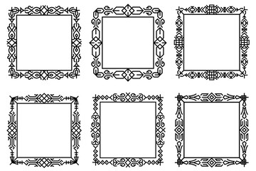 Set of Decorative Ornamental Borders With Intricate Designs. Abstract square ethnic, art deco frame designs. 