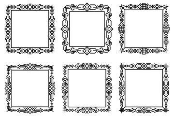 Set of Decorative Ornamental Borders With Intricate Designs. Abstract square ethnic, art deco frame designs. 