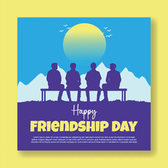 Happy friendship day wishes greeting card for social media post, banners, International Friendship Day  vector background with friends sitting together  silhouette illustration