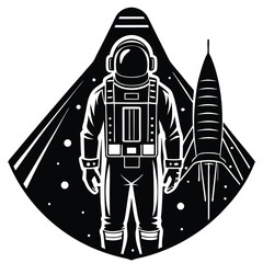 Astronaut vector silhouette illustration Astronaut in front of spaceship silhouette