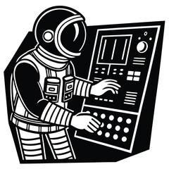 Astronaut vector silhouette illustration Astronaut interacting with control panel