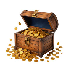 treasure chest with gold coins isolate background. 